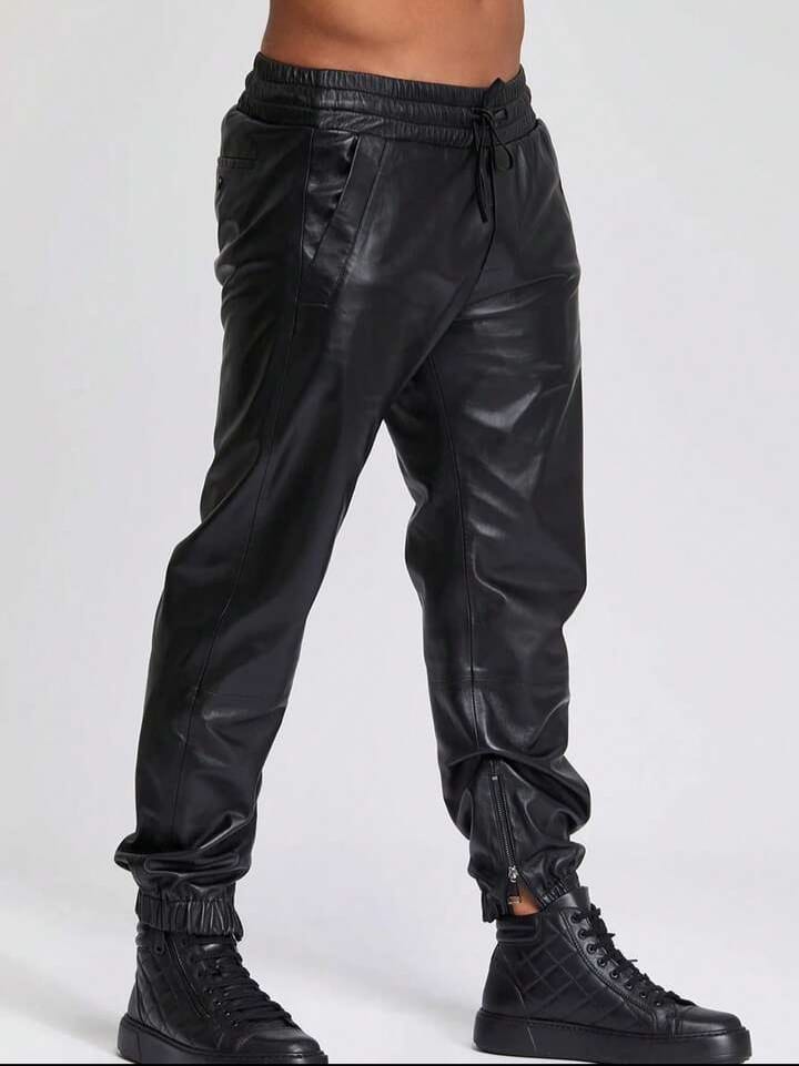 Men's Stylish Black PU Leather Trousers